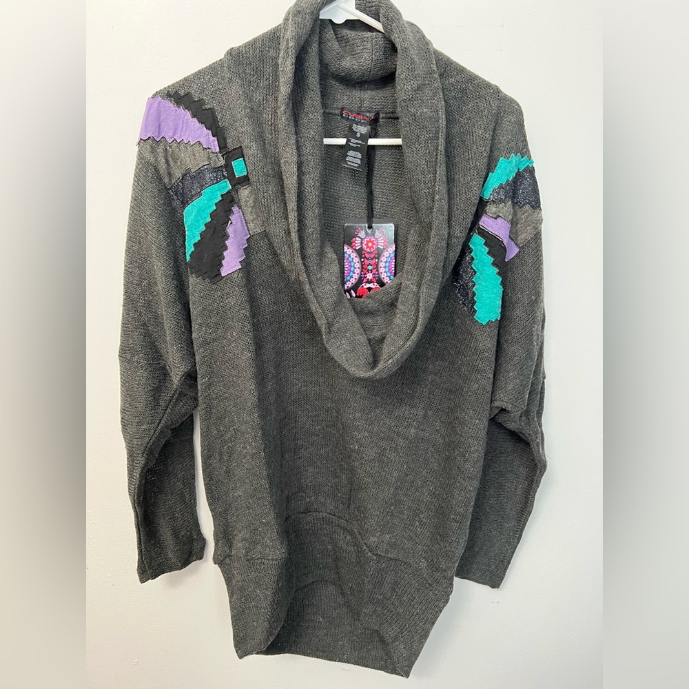 Custo Barcelona Charcoal Sweater with Purple and Teal Details